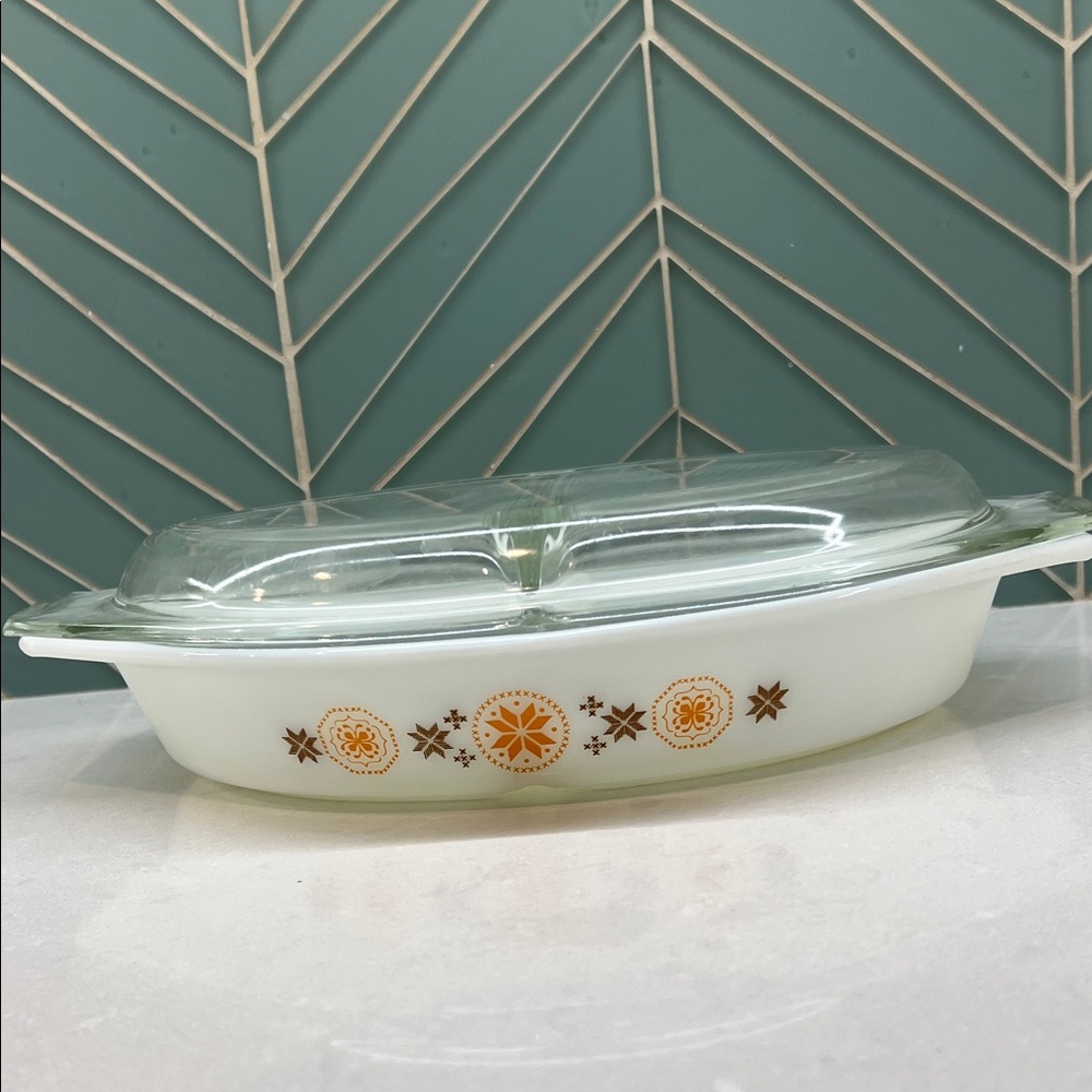 Vintage Pyrex Divided Casserole Dish Town and Country with Lid
